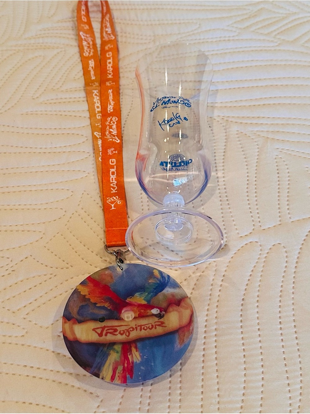Karol G Tropitour Orange Lanyard Badge with Clear Plastic Cup Collectibles